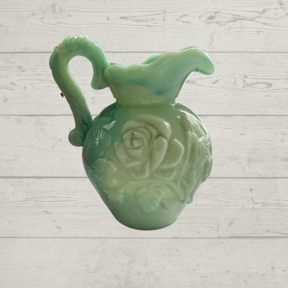 Vintage Avon Jadeite Milk Glass 4” Rose Pitcher